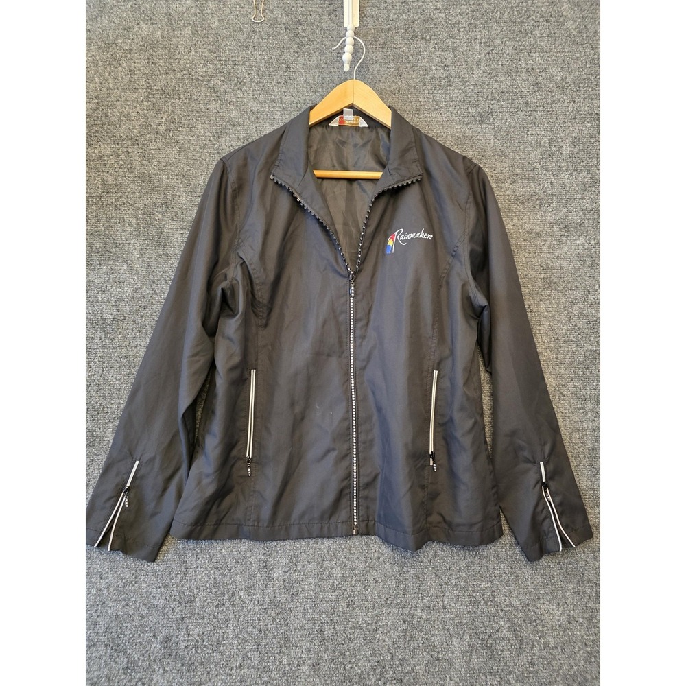 Monterey Club Jacket Womens Medium Black Rhinestone Zip Pockets Rainmakers‎ Logo